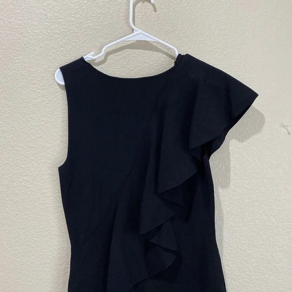 DIANE VON FURSTENBERG Sleeveless Asymmetrical Ruffle Front Dress Black Medium - Picture 6 of 6